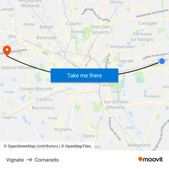 Vignate to Cornaredo map
