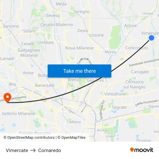 Vimercate to Cornaredo map