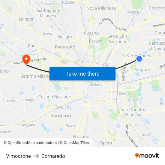 Vimodrone to Cornaredo map