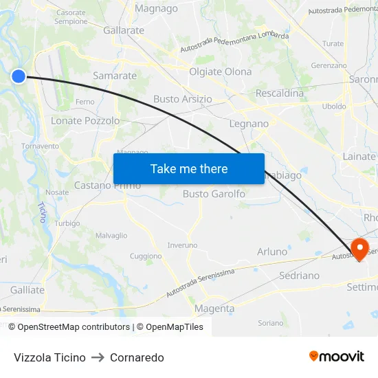 Vizzola Ticino to Cornaredo map