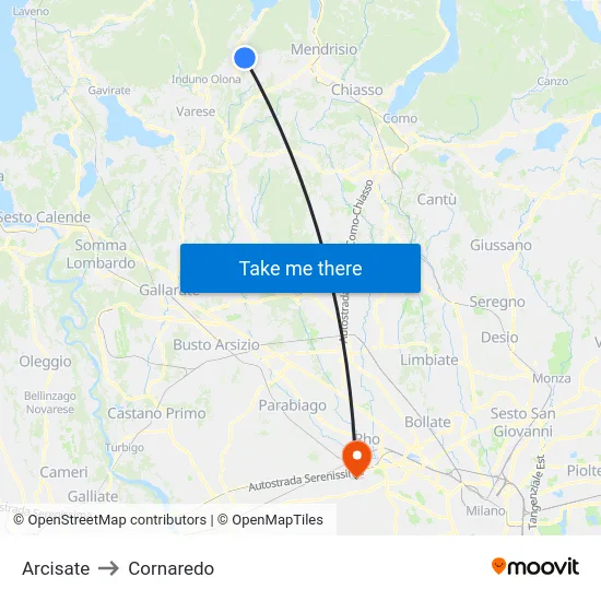 Arcisate to Cornaredo map