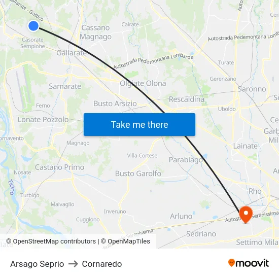 Arsago Seprio to Cornaredo map