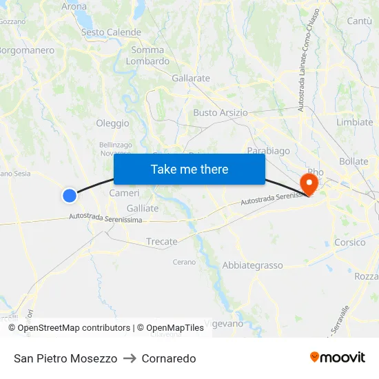 San Pietro Mosezzo to Cornaredo map