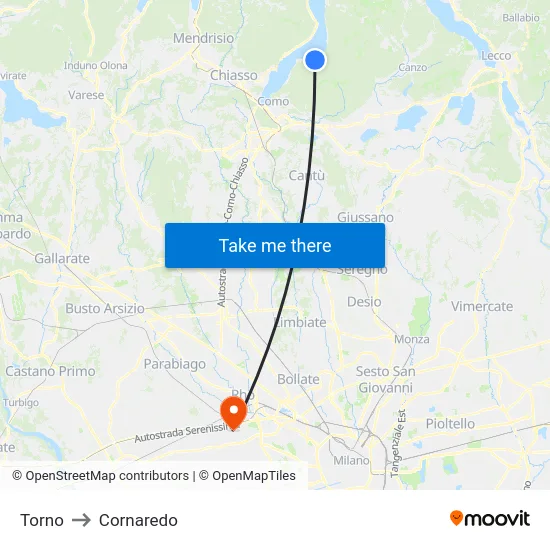Torno to Cornaredo map