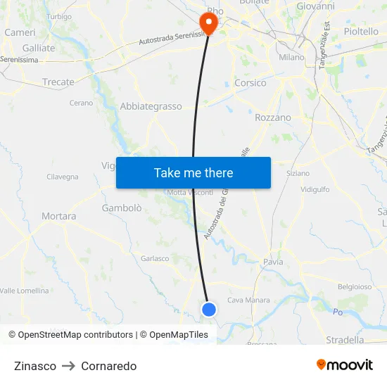 Zinasco to Cornaredo map
