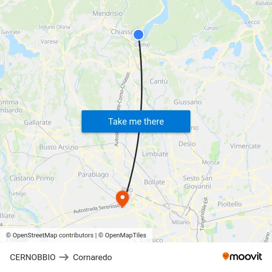 CERNOBBIO to Cornaredo map