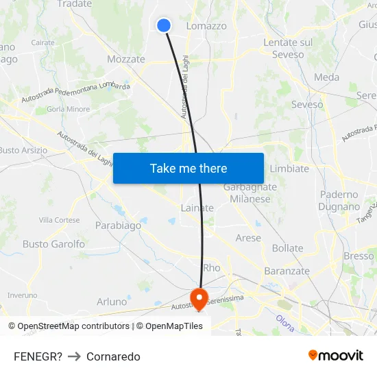 Fenegro to Cornaredo map
