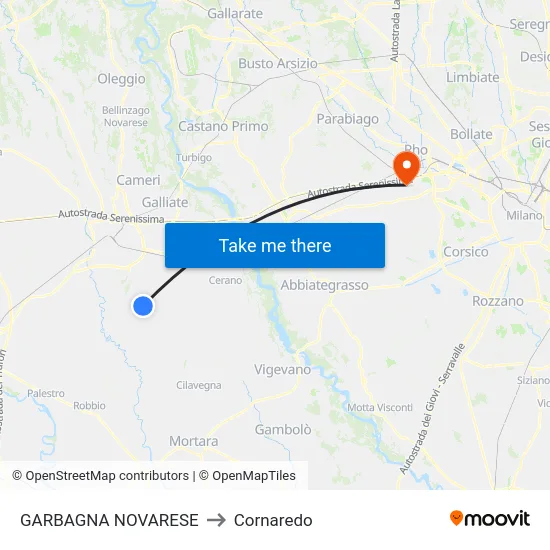 Garbagna Novarese to Cornaredo map