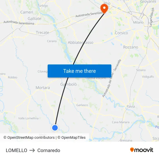 Lomello to Cornaredo map