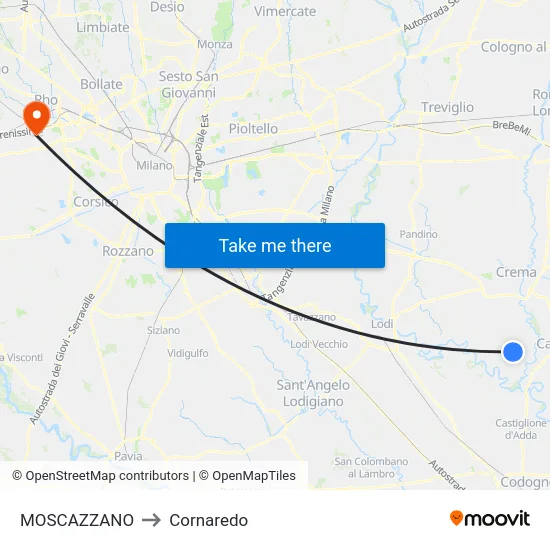 Moscazzano to Cornaredo map