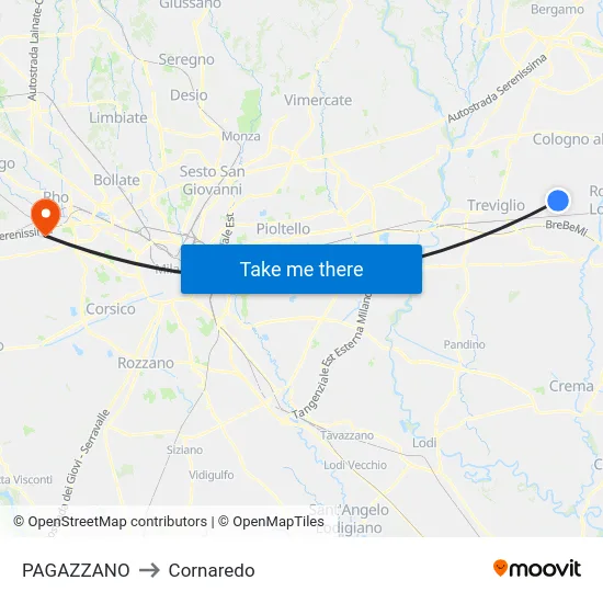 PAGAZZANO to Cornaredo map