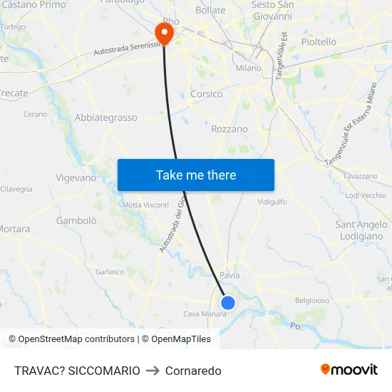 Travacò Siccomario to Cornaredo map