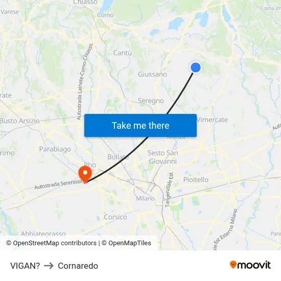 Vigano to Cornaredo map