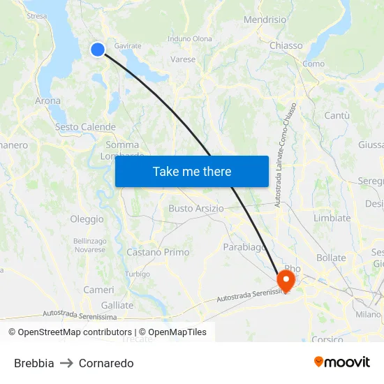 Brebbia to Cornaredo map