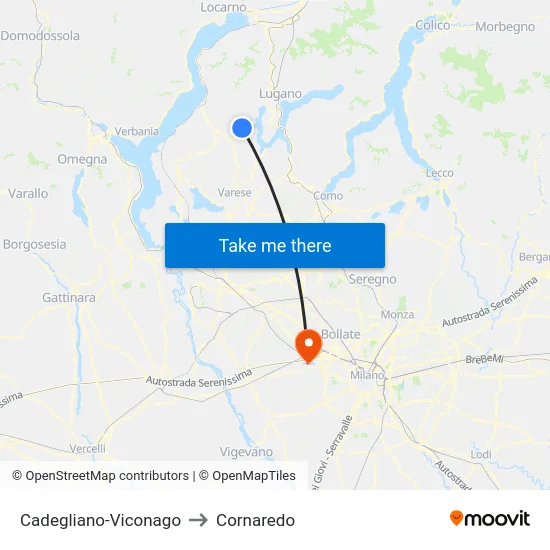 Cadegliano-Viconago to Cornaredo map