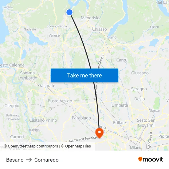 Besano to Cornaredo map