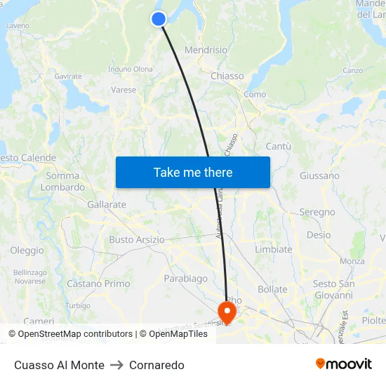 Cuasso Al Monte to Cornaredo map