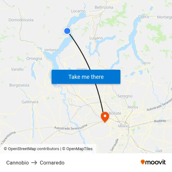 Cannobio to Cornaredo map