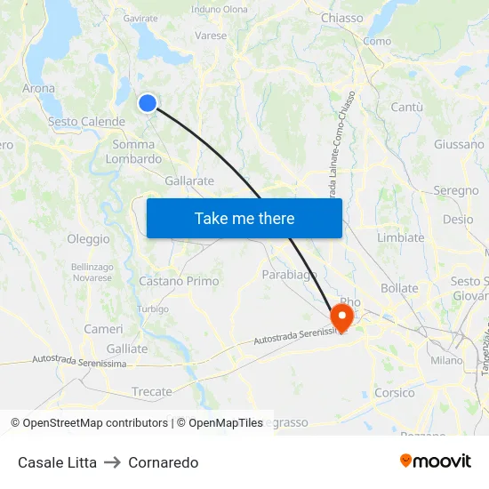 Casale Litta to Cornaredo map