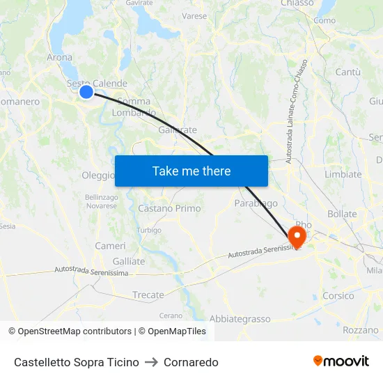 Castelletto Above Ticino to Cornaredo map