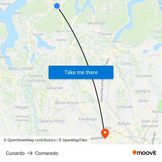 Cunardo to Cornaredo map