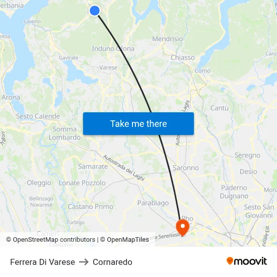 Ferrera Di Varese to Cornaredo map