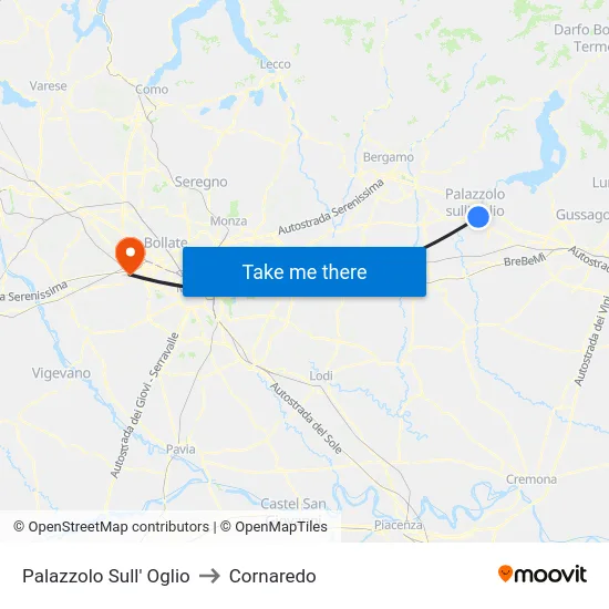 Palazzolo Sull' Oglio to Cornaredo map