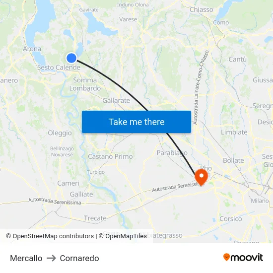 Mercallo to Cornaredo map