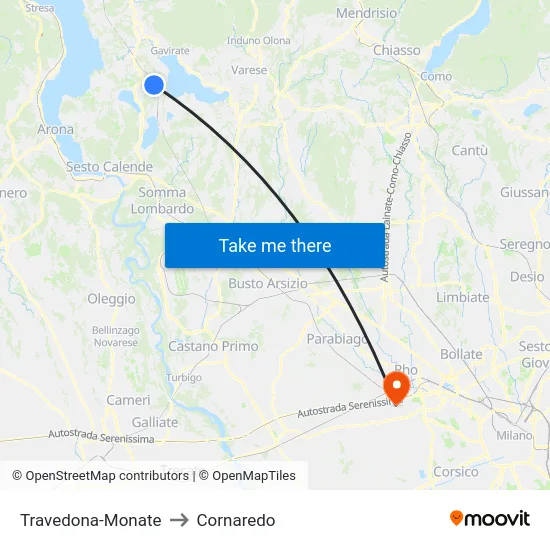 Travedona-Monate to Cornaredo map
