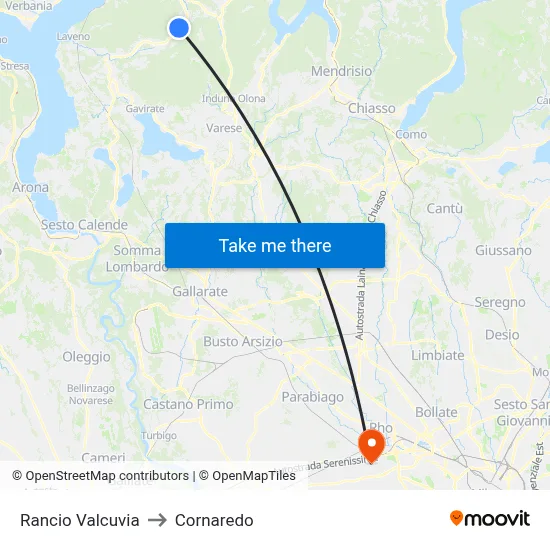 Rancio Valcuvia to Cornaredo map