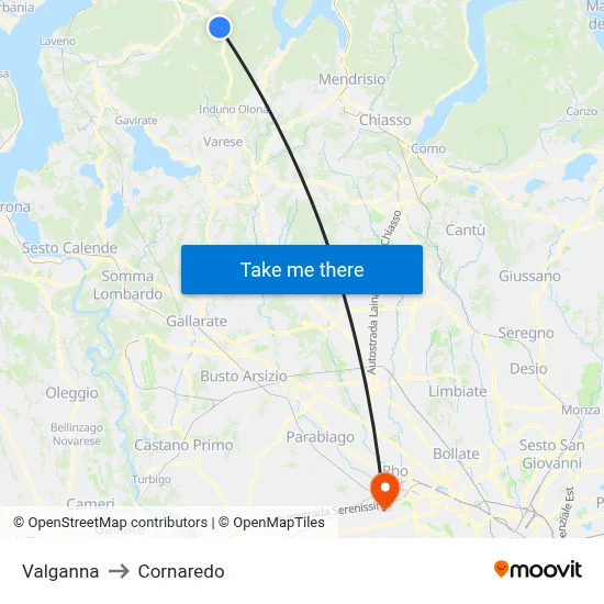 Valganna to Cornaredo map