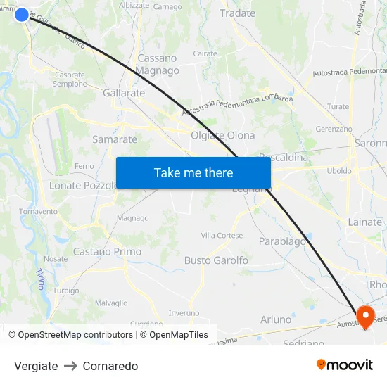 Vergiate to Cornaredo map