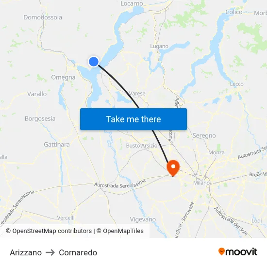 Arizzano to Cornaredo map