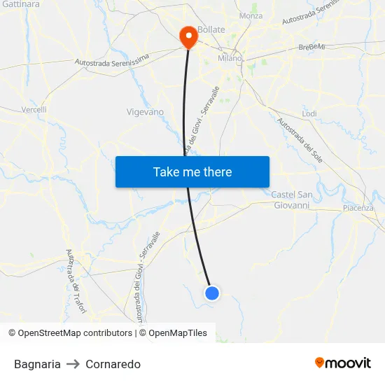 Bagnaria to Cornaredo map
