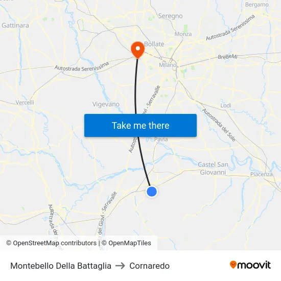 Montebello Della Battaglia to Cornaredo map