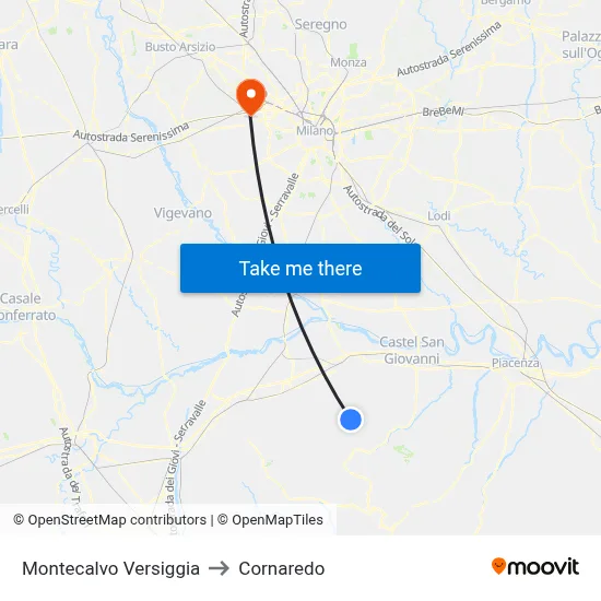 Montecalvo Versiggia to Cornaredo map
