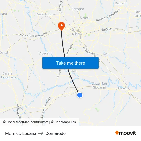 Mornico Losana to Cornaredo map