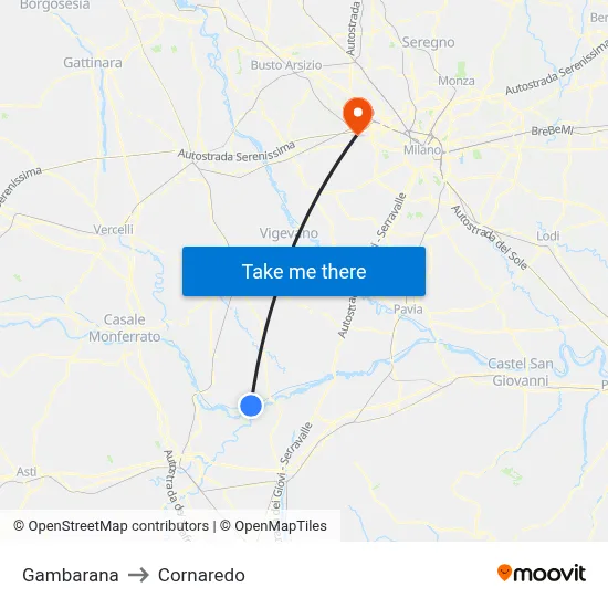 Gambarana to Cornaredo map