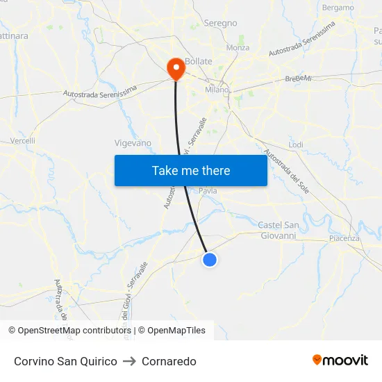 Corvino San Quirico to Cornaredo map