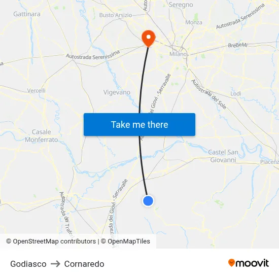 Godiasco to Cornaredo map