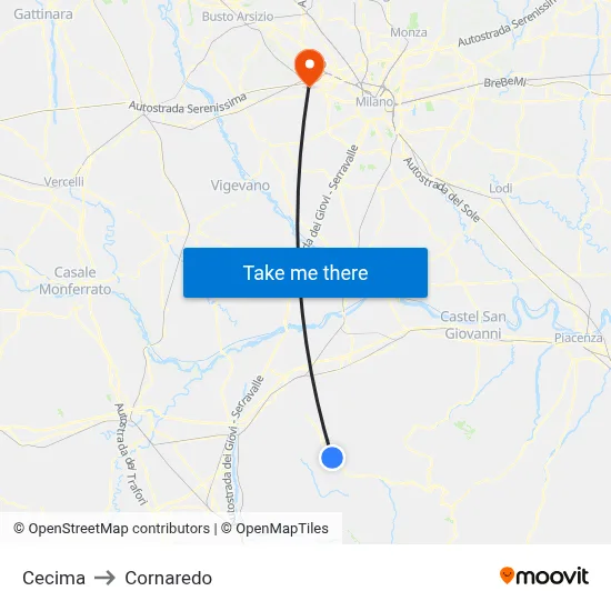 Cecima to Cornaredo map