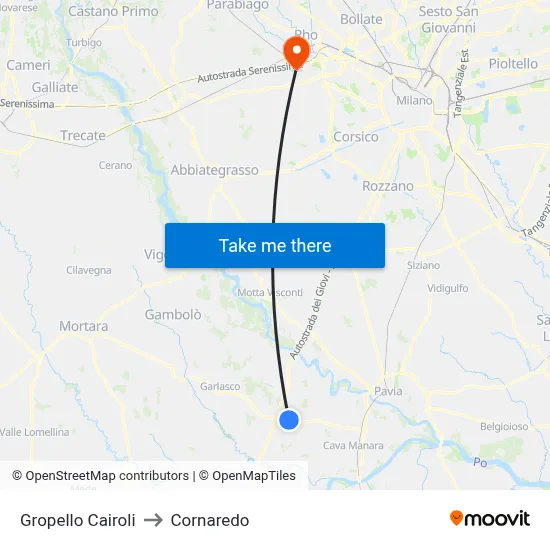 Gropello Cairoli to Cornaredo map