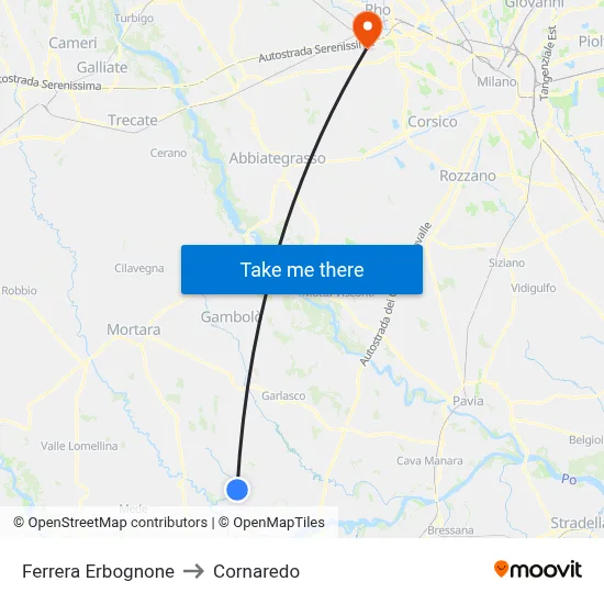 Ferrera Erbognone to Cornaredo map