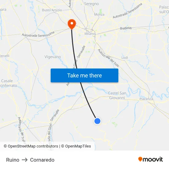 Ruino to Cornaredo map