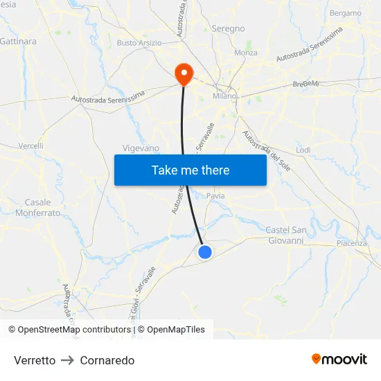 Verretto to Cornaredo map