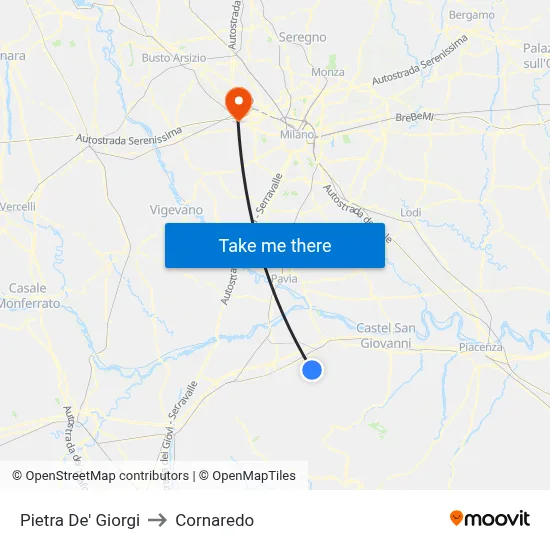Pietra De' Giorgi to Cornaredo map