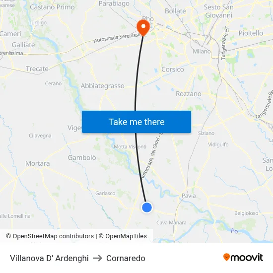 Villanova d'Ardenghi to Cornaredo map