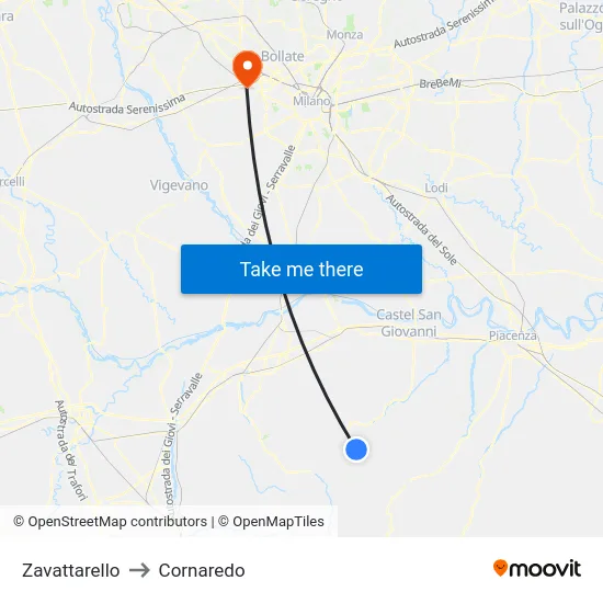 Zavattarello to Cornaredo map