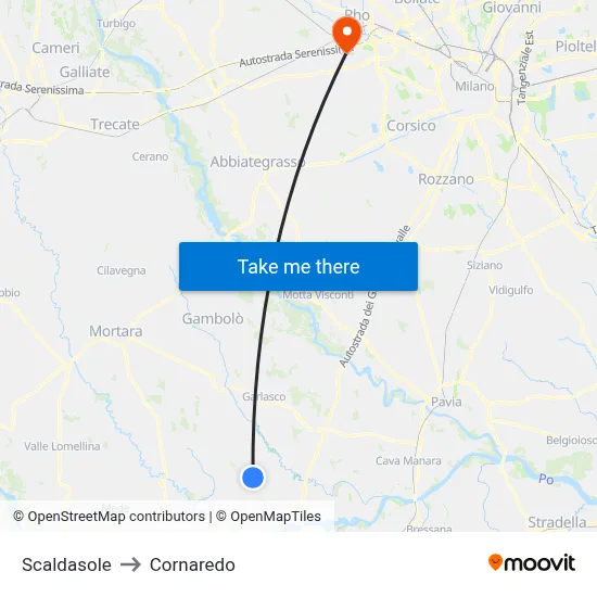 Scaldasole to Cornaredo map