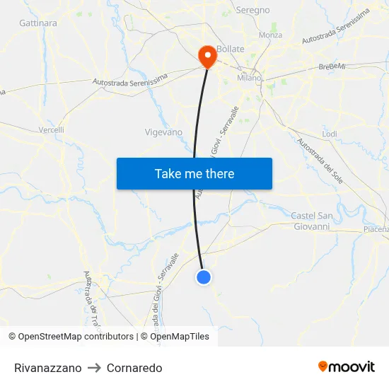 Rivanazzano to Cornaredo map